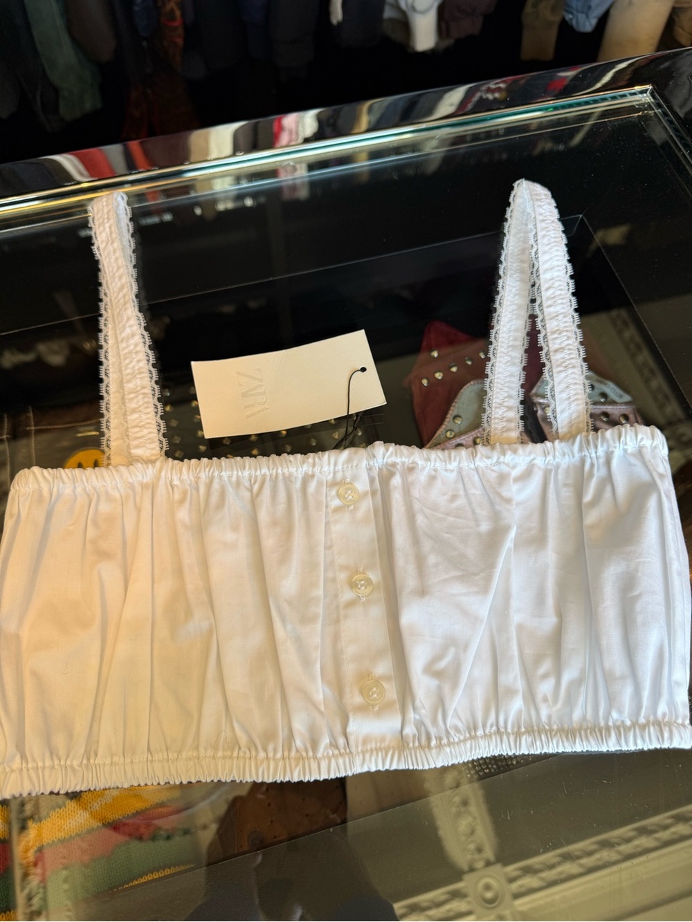 Zara White Button-Front Cropped Tank Top